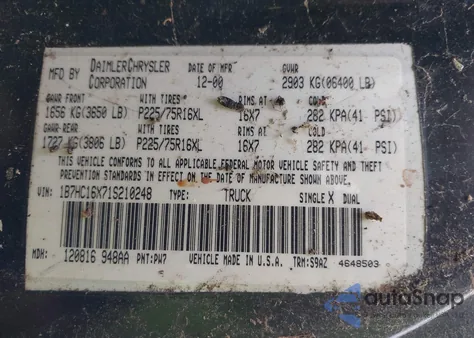 1999 Dodge Ram 1500 St z USA, uszkodzony, nr VIN 1B7HC16Y9XS205070